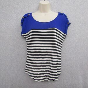 Love J Womens Top Shirt Blue Size S Short Sleeve Round Neck Stripe Casual